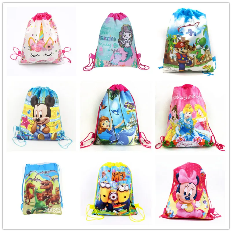 

Cartoon Drawstring Bag Unicorn Princess Mario Mickey Minnie Mermaid Drawstring Backpack Kids Favors Birthday Party Gifts Bags