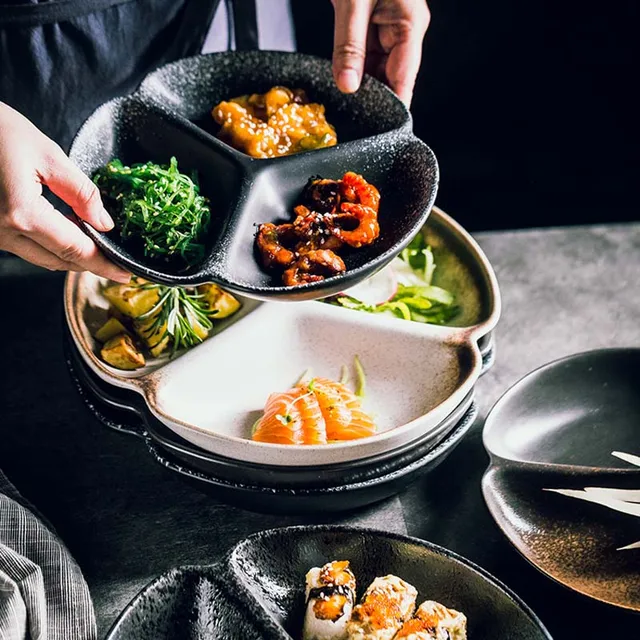 FANCITY Japanese-style ceramic grid plate for one person dinner