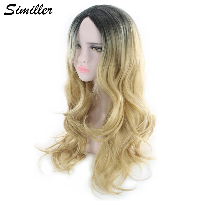 

Similler Ombre Synthetic Wigs for Women Curly Hair Black T Gold Blue Gray Two Tones with Rose Hairnet Cosplay Wig