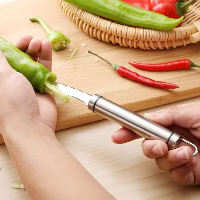 

Factory Pepper Corer Stainless Steel Vegetable Fruit Pepper Chili Corer Remover with Serrated Edge Zucchini Cucumber Corer Tool
