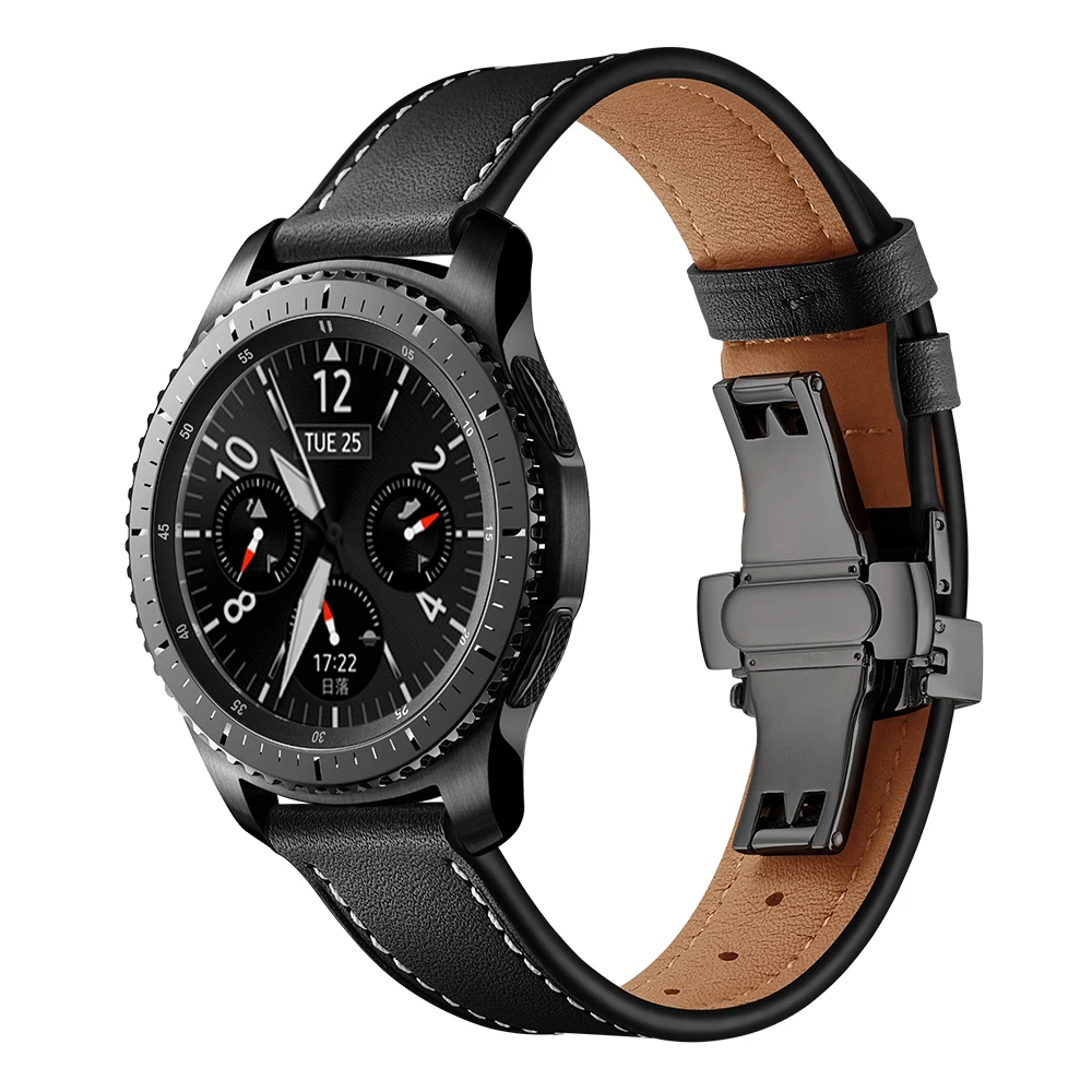 Итальянский кожаный ремешок для samsung galaxy watch 46 мм ремешок gear s3 ремешок 22 мм браслет huawei часы gt ремешок Бабочка Пряжка 46