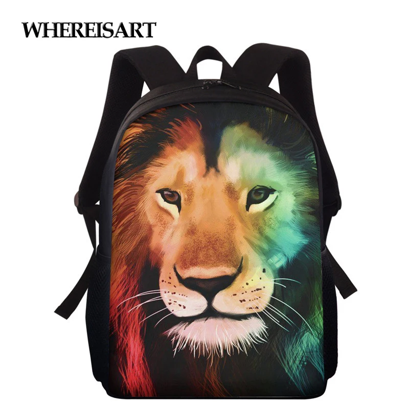 

WHEREISART Wild Animal Lion Tiger Pattern Schoolbag Kindergarten Nursery Backpack Cool Baby Kids School Bookbag Rucksack
