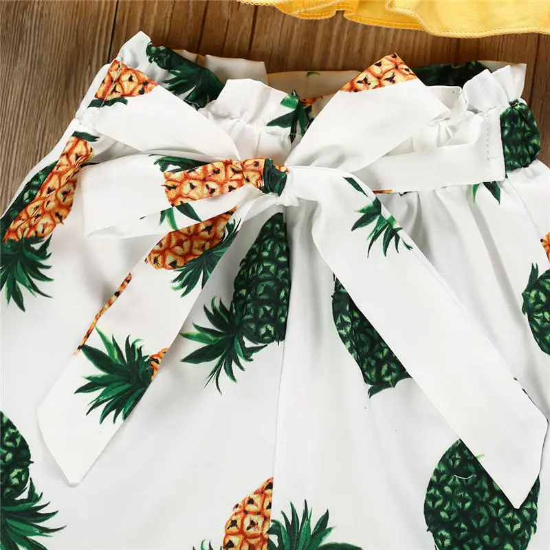 summer children girl cloth set yellow vest pineapple short pant 2pcs suit (1)