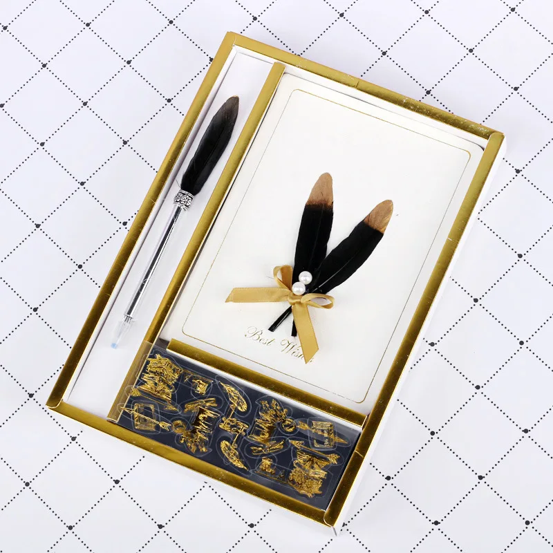 

Creative Feather Notebook Set Pearl Bow Notepad Pen Gift Box Set Fashion Gift for Girl Students Stationery Set Office Supplies