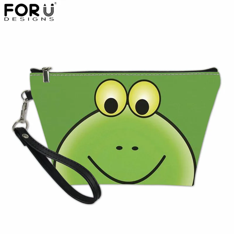 FORUDESIGNS Green Frog Print Cosmetic Bag Women Cute Make Up Bag Travel Waterproof Portable Storage