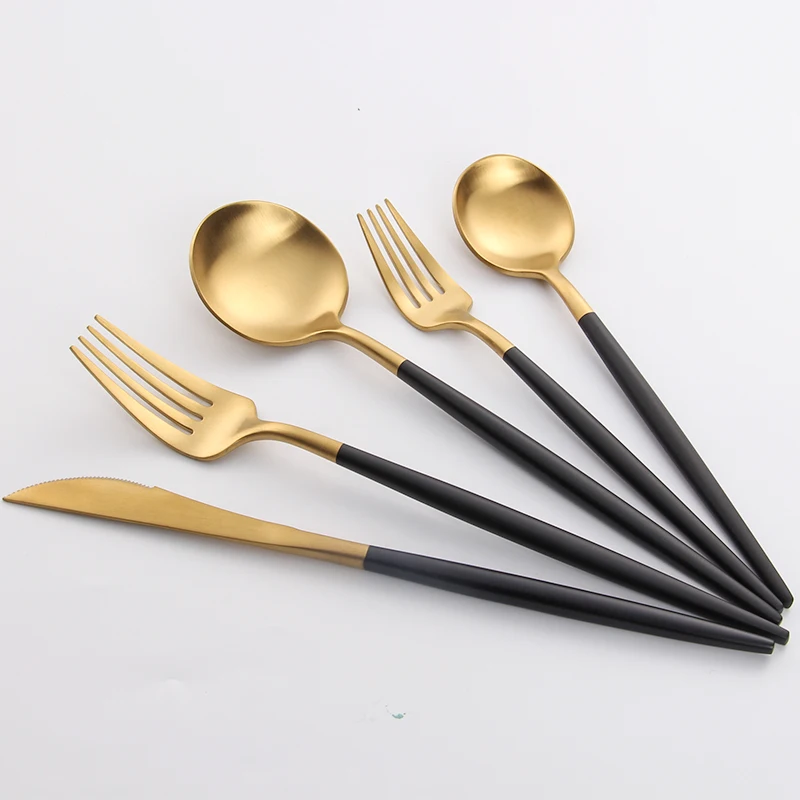 5Pcs-Black-Gold-Steel-Cutlery-Set-Knives-Forks-Spoons-Western-Dinnerware-Set-top-grade-cutlery-Stainless