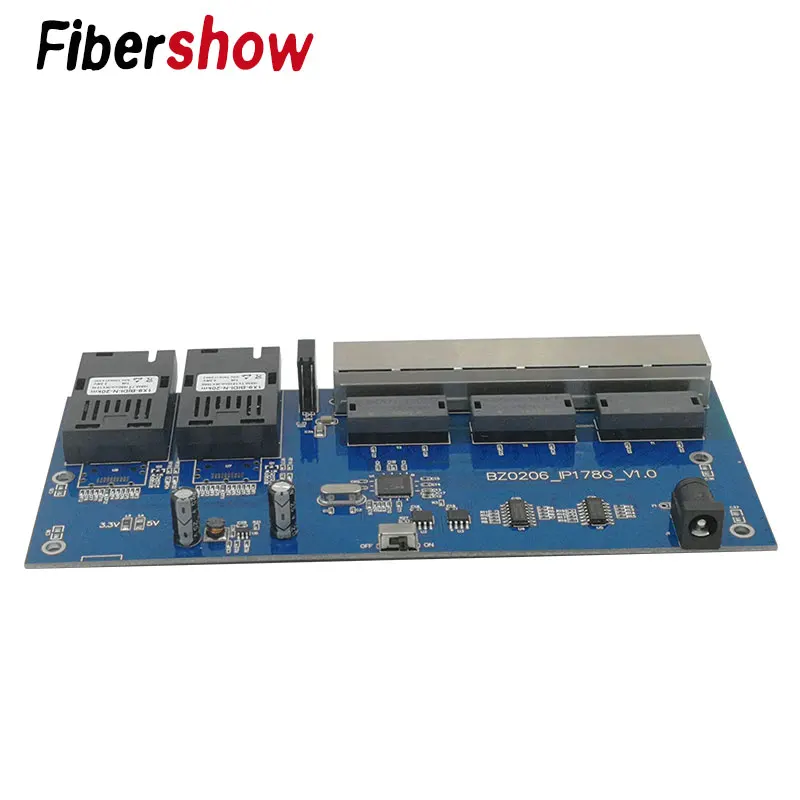 Оптоволоконный переключатель Ethernet 6 RJ45 2 SC оптический медиа конвертер одномодовый волоконно-оптический Порты и разъёмы PCB 10/100 м