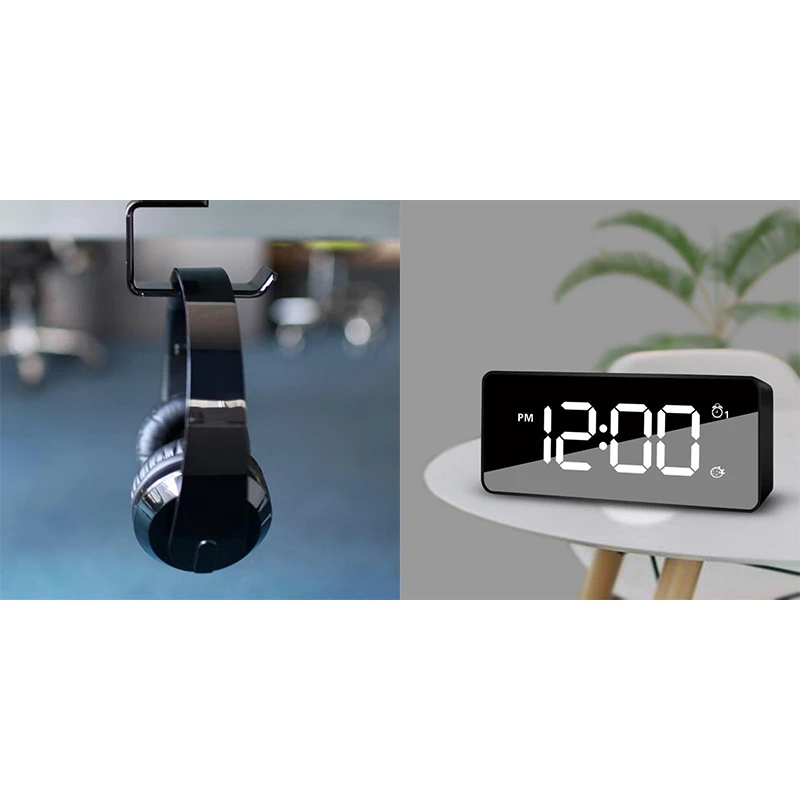 Headphone Headset Holder Hanger Earphone Wall Desk Display Stand Bracket Hanger Headphone Mirror Led Charging Digital Alarm Cl