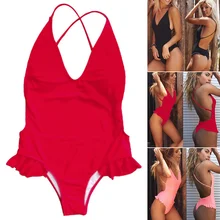 Пляжная одежда, бикини для девочек, регулируемый нейлоновый сексуальный эластичный Одноцветный купальник, Цельный купальник для девочек