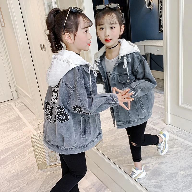 Chaqueta vaquera con capucha para niñas, abrigo de tela a prueba de viento para de 4, 6, 8, 11 y 12 años|Chaquetas abrigos| AliExpress