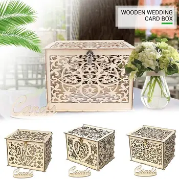 

with Lock Wooden Wooden Wedding Box Wedding Card Box Elegant Celebration Gift Ornament Creative Home Decoration Party DIY