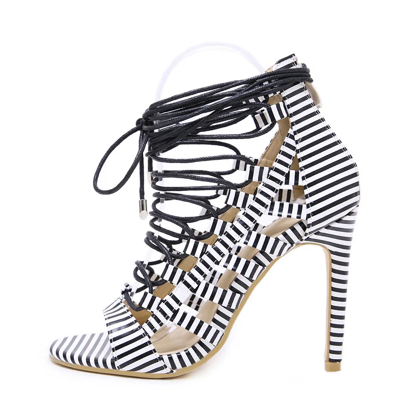 

QSR 11.5CM PUMPS Women's shoes new snakeskin pattern Roman boots foreign trade fine with high-heeled large size sandals