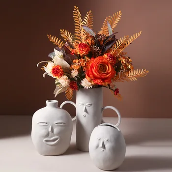

Vase Ceramics Figurines For Interior Nordic Design Abstract Face Aesthetic Room Decor Dried Flowers Artificial Flower Wall Vase