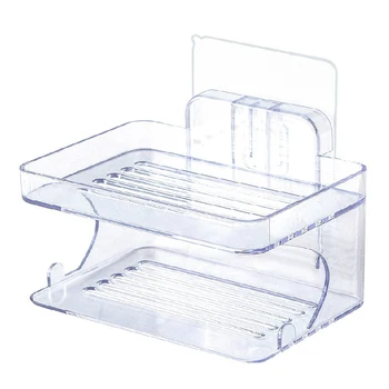 

Home Kitchen Suction Cup Space Saving Box Rack Container Drain Tray Double Layer Sponge Bathroom Soap Dish Wall Mount