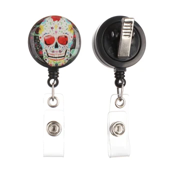 

1PC Creative Girl Flower Skull Boy Pattern Retractable Nurse Badge Reel Clip IC Identification Card Plate Holder Gifts