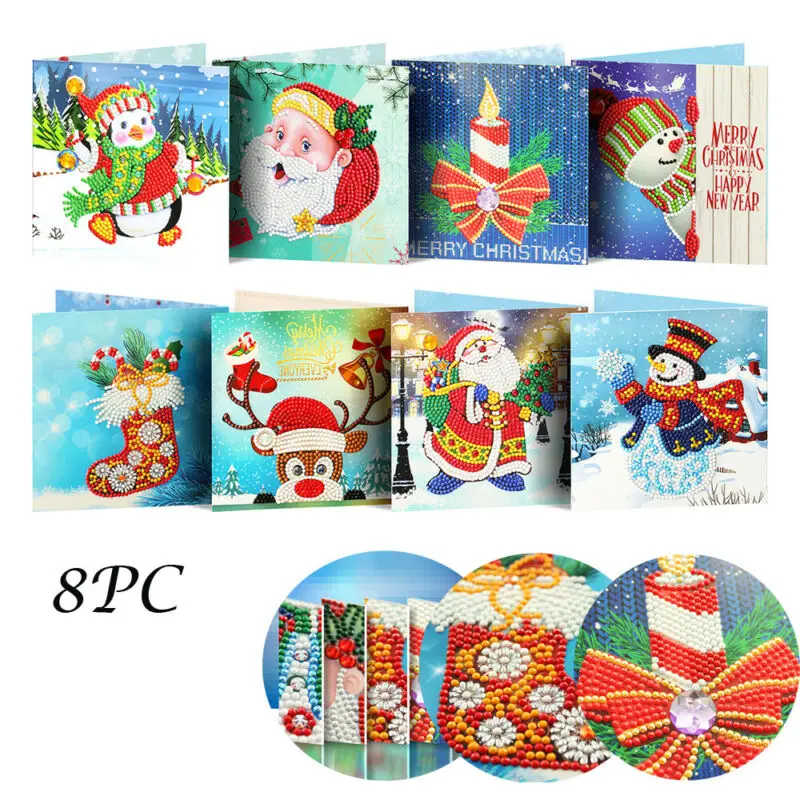  8pcs DIY Christmas Special Shaped Diamond Painting Embroidery Invitations Christmas Card Gift Party - 4000315775922