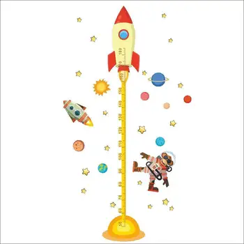 

1PC DIY Outer Space Planet Monkey Rocket Decal Height Measure Nursery For Kids Chart Sticker Room Wall Baby Gifts Growth K3G0