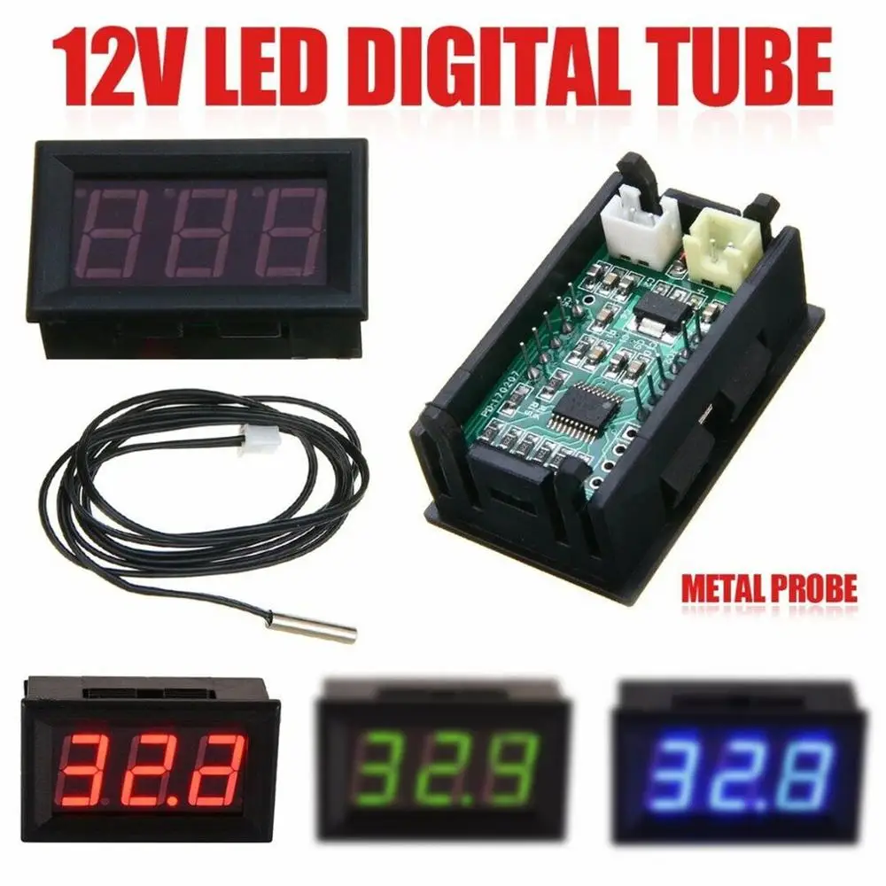 12V светодиодный Дисплей цифровой Температура метр-50 °C~+ 110 °C термометр Сенсор измерительный прибор для термопары ручки термограф