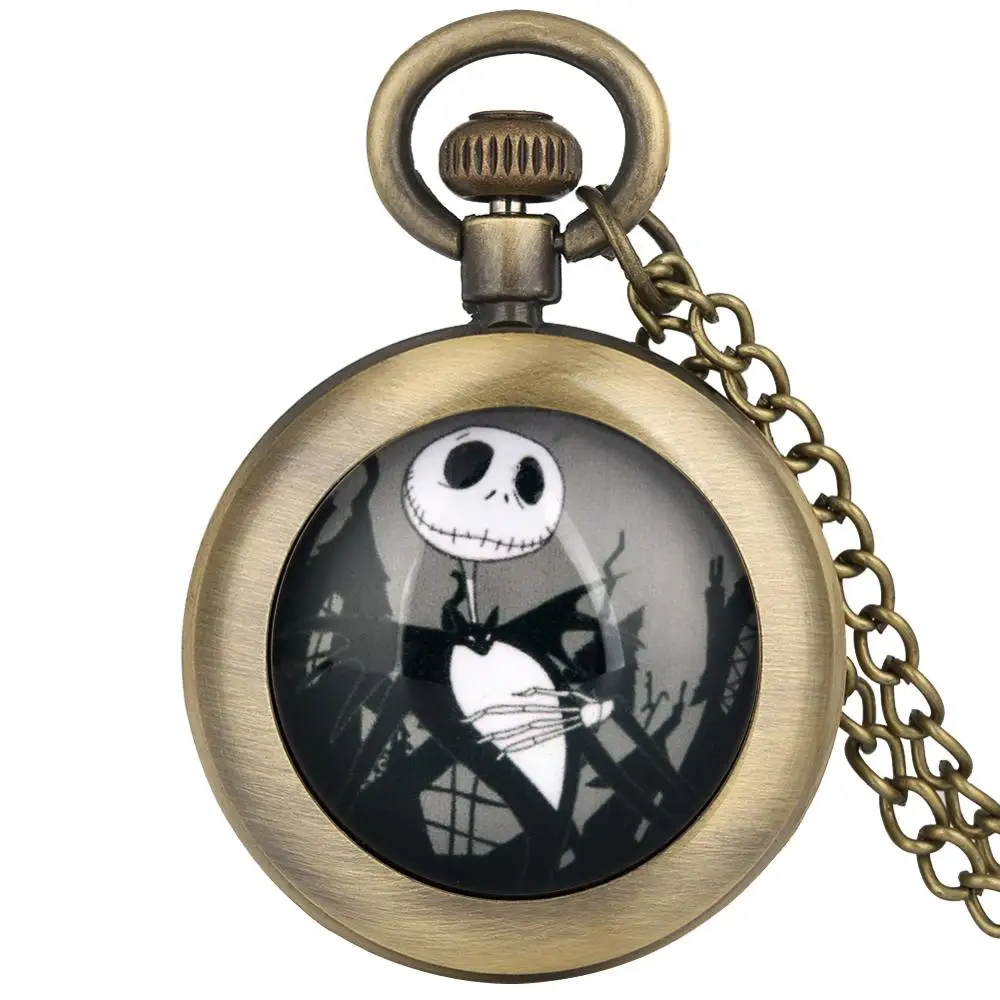 Серый Tim Burton Кошмар перед Рождеством дети кварцевые карманные часы ожерелье кулон часы подарки - Цвет: Серый