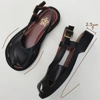 Careaymade-Sandales larges en cuir véritable pour femmes, chaussures décontractées, originales, faites à la main, simples, respirantes, à semelle souple 3