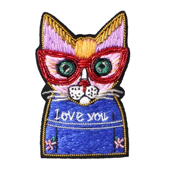 

Hand Embroidery Creative Cartoon Glasses Cat Pin Fixed Clothes Brooch Ins Tide Personality High-end Female Accessories