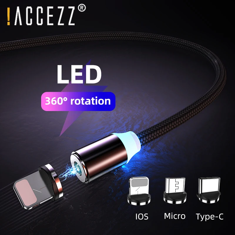 !ACCEZZ Magnetic USB Charging Cable Fast Charger Micro Type C For iPhone 11 Pro Max X 7 Samsung Xiaomi Magnet Phone Cord LED |