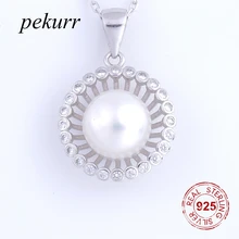 Pekurr, 925 пробы, серебро, пресноводный натуральный жемчуг, ожерелья для женщин, 24 фианита, драгоценные камни, полый цветок, подвеска, серебряная цепочка, Boho