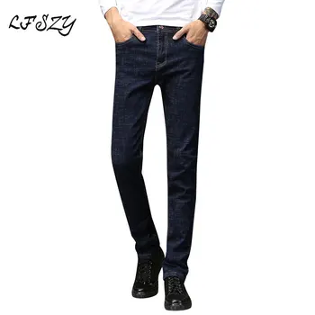

Men's Jeans Youth Korean Stretch Slim Small Straight trousers 2019 Autumn New Dark blue Denim trousers More Size 28-40
