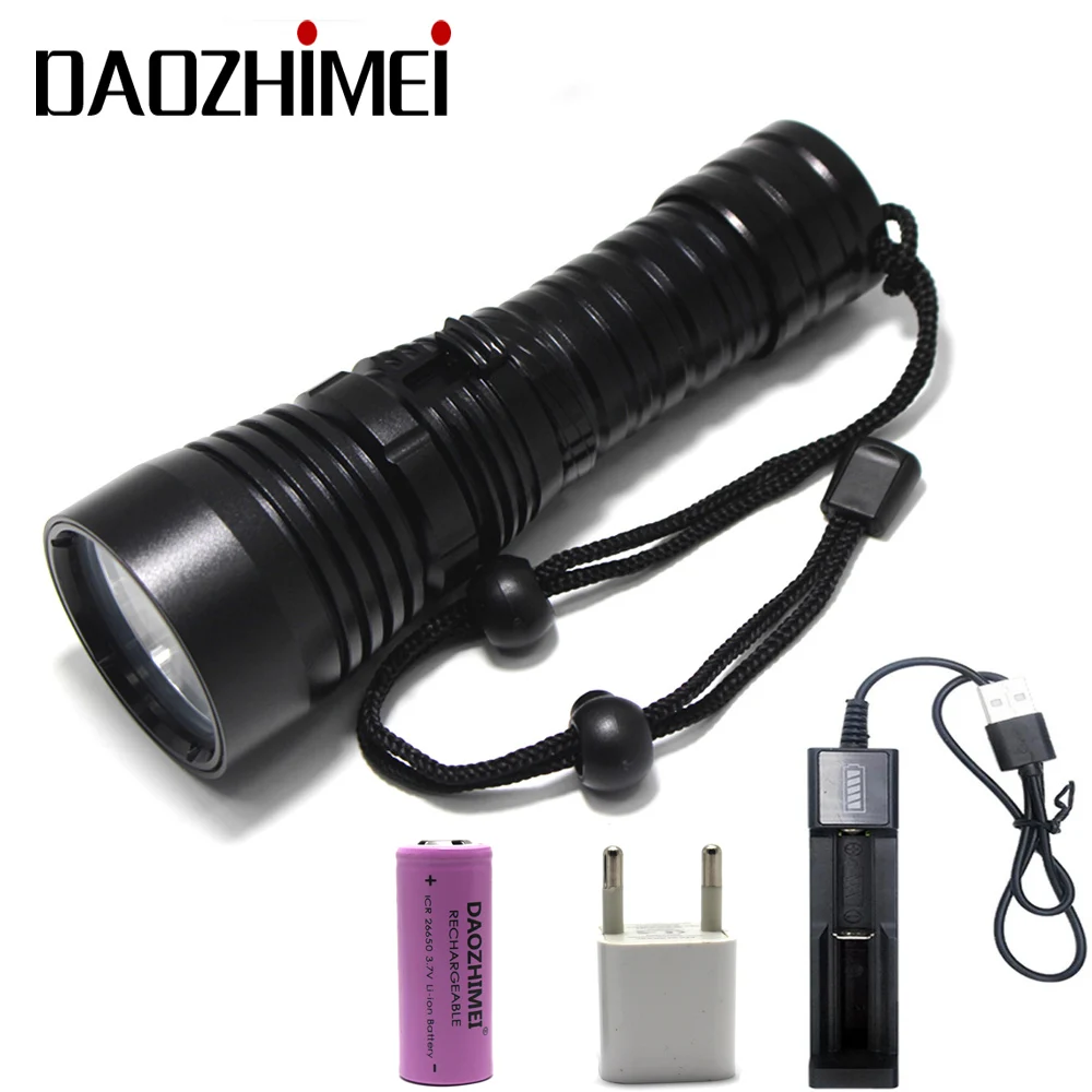 Scuba Diving Light 100 Meter XML-L2 Waterproof Underwater LED White Yellow light led flashlight torch hunting 26650 flashlight