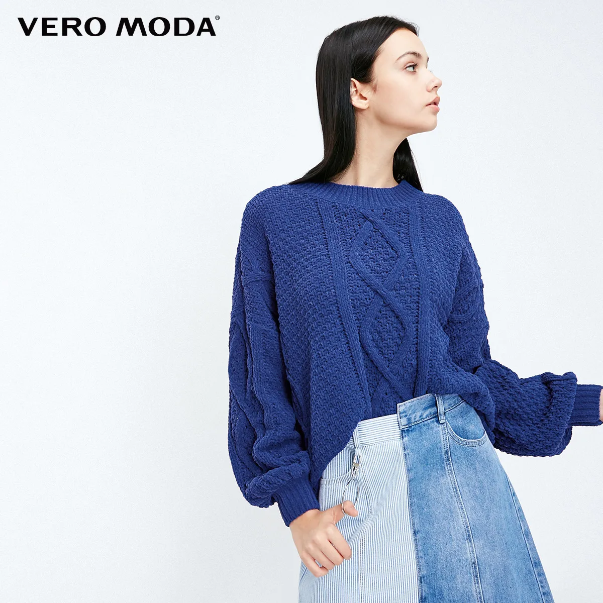 Vero Moda Женский Осенний Ins стиль свободный круглый вырез Падение плеча рукав свитер | 318313514