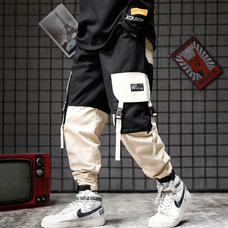 Cargo ajustados para hombre, pantalón estilo urbano, Hip Hop, con bolsillo de retales, con puños, para correr - AliExpress Ropa de hombre