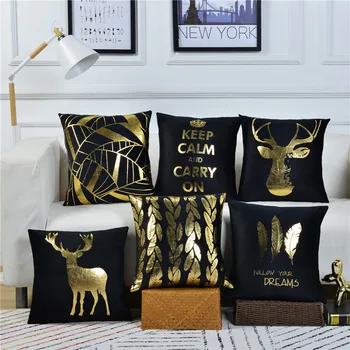 

Black Geometric Bronzing Cushion Cover Velvet Gold White Deer Decorative Pillow Case 45*45 Sofa Home Decoration Pillowcover