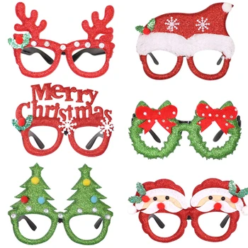 

300 Pcs Christmas Glasses Frame Glittered Santa Snowman Antler Eyeglasses Xmas Party Decoration Photo Prop Holiday Favors