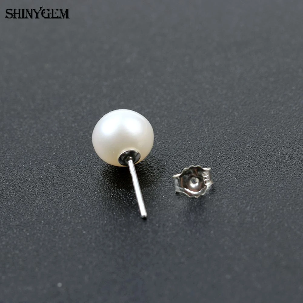 Модные круглые серьги гвоздики ShinyGem из натурального пресноводного жемчуга 7 8 мм