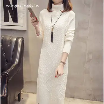 

Women's sweater autumn winter new hooded knee over dress solid color long-sleeved female sweater B202