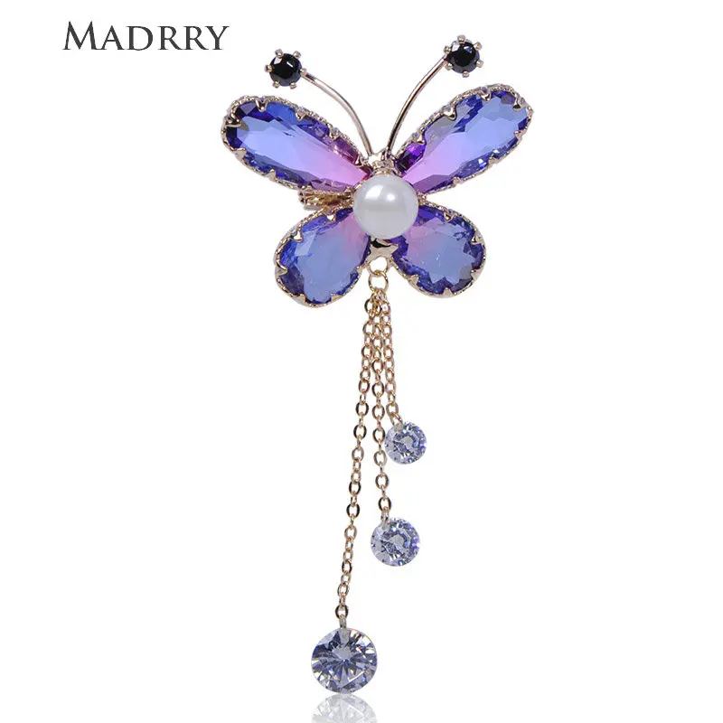 Madrry Vivid Butterfly Shape Brooches Colorful Rhinestone Jewelry For Women Men Sweater Suit Collar Pins Party Accessories Gifts