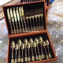  High-End Golden Color 24pcs Stainless Steel Flateware Set Steak Knife Fork Teaspoon Household Western Tableware suit 