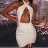 Fashionsta Sexy Criss Cross Neck With Tie Up Mini Dress Solid Hollow Out Halter Dress Party Club Dresses Summer Bodycon Vestidos 2