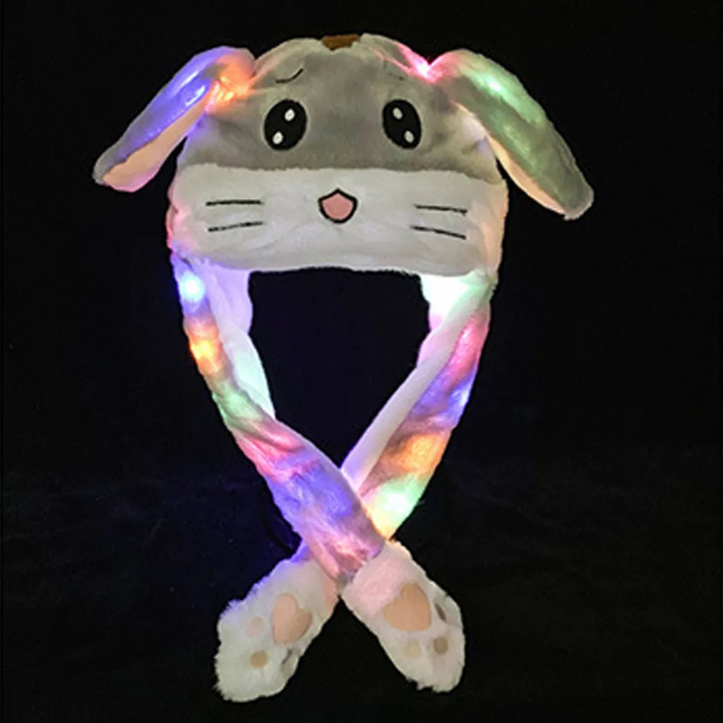 Зимний светодиодный милый мультяшный кролик шапка с ушами для девочек фланелевый воздушный мешок ушной колпачок для защиты резьбы игрушка S5 - Цвет: GY