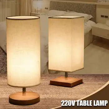 

Modern Design Cloth Desk Table Lamp E27 220V Bedside Lamp Lights Wood Base For Indoor Bedroom Living Room Lamp Student Bookcase