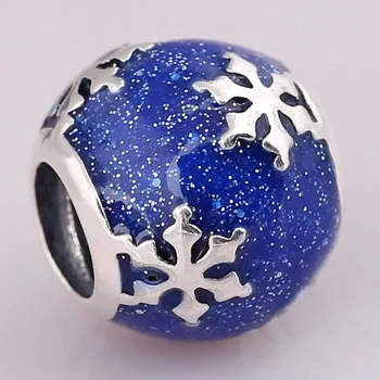 

Original Blue Enamel Wintry Delight Snowflake Charm Fit 925 Sterling Silver Bead Charm Bracelet Bangle DIY Jewelry