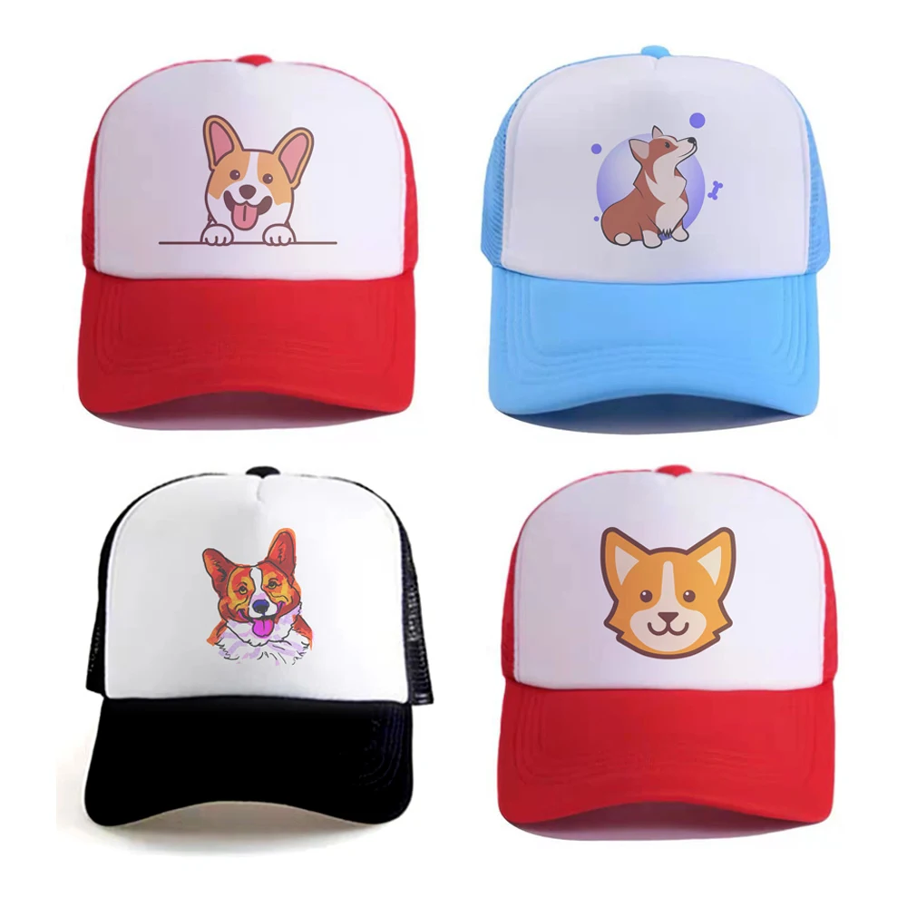 Cartoon Corgi Caps Visiere Sportive Cute Corgy Cotton Hats Corgboy Cowboy Drawing Stampato Kawai Pet Home Style Hip Hop 3D Pattern