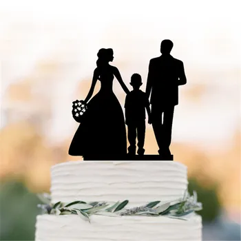

Family Wedding Cake topper with Boy Bride and groom silhouette wedding cake topper Child Love Wedding cake toppers with kid