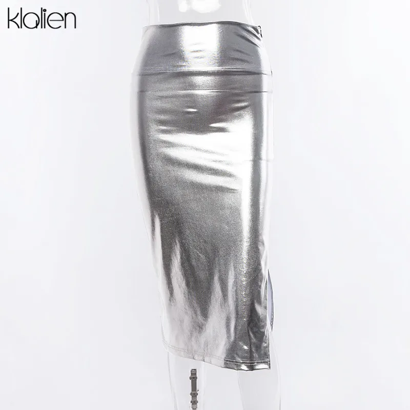 KLALIEN/Осенняя модная пикантная однотонная шикарная юбка с высокой талией, с разрезом сбоку, сексуальный карандаш для женщин, юбки, новая длинная юбка, юбка миди