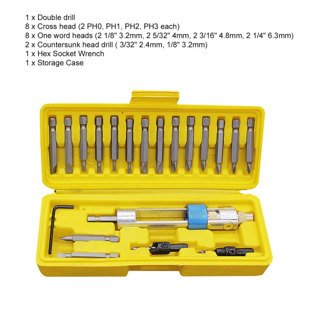 20 шт. HSS половина времени дрель драйвер мульти отвертки наборы с зенковкой биты шестигранный ключ 16 различных видов головки