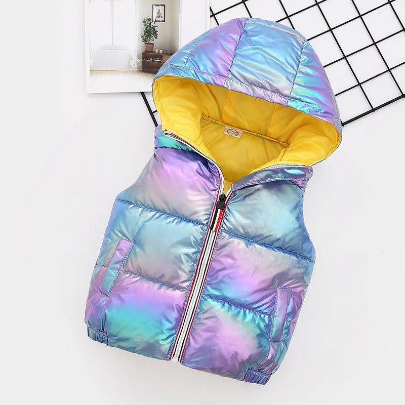 Children Waistcoat Outerwear New Winter Sleeveless Coats Kids Clothes Warm Hooded Cotton Vest Baby Boys Girls Shiny Down Vest