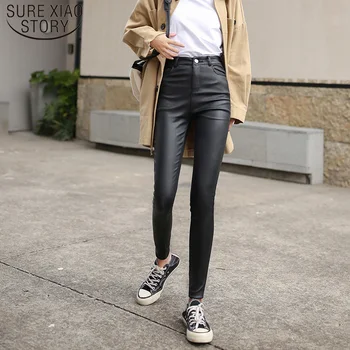 

Autumn High Waist Solid Black Pencil Pants Fashion Winter Women PU Leather Leggings Pants Warm Plus Size Trousers Slim 7266 50