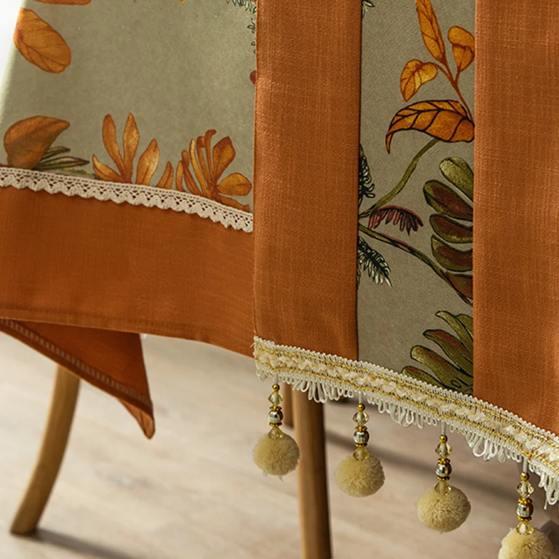 American Tablecloth Coffee Table Cloth Exquisite Printing Autumn Dining Table Fabric Rectangular Retro Cotton Linen Tablecloth - Image 3