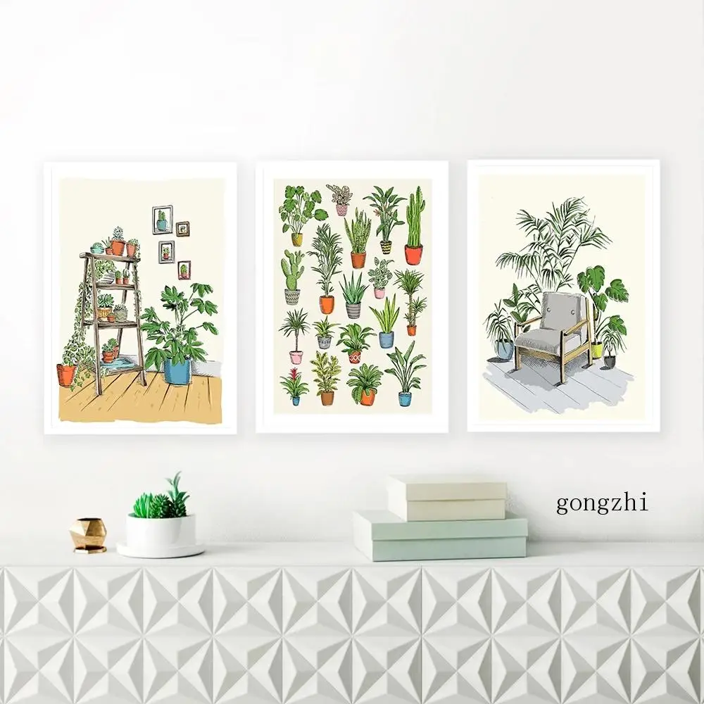 

Modern Abstract Garden Plants Posters Potted Canvas Painting and Prints Unique Wall Art Pictures for Living Room Home Decoration