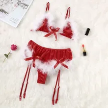 Рождественское женское нижнее белье, сексуальная ночная рубашка, бандажная ночная рубашка с бантом, удобная одежда для сна, комплект нижнего белья, ночное белье#30